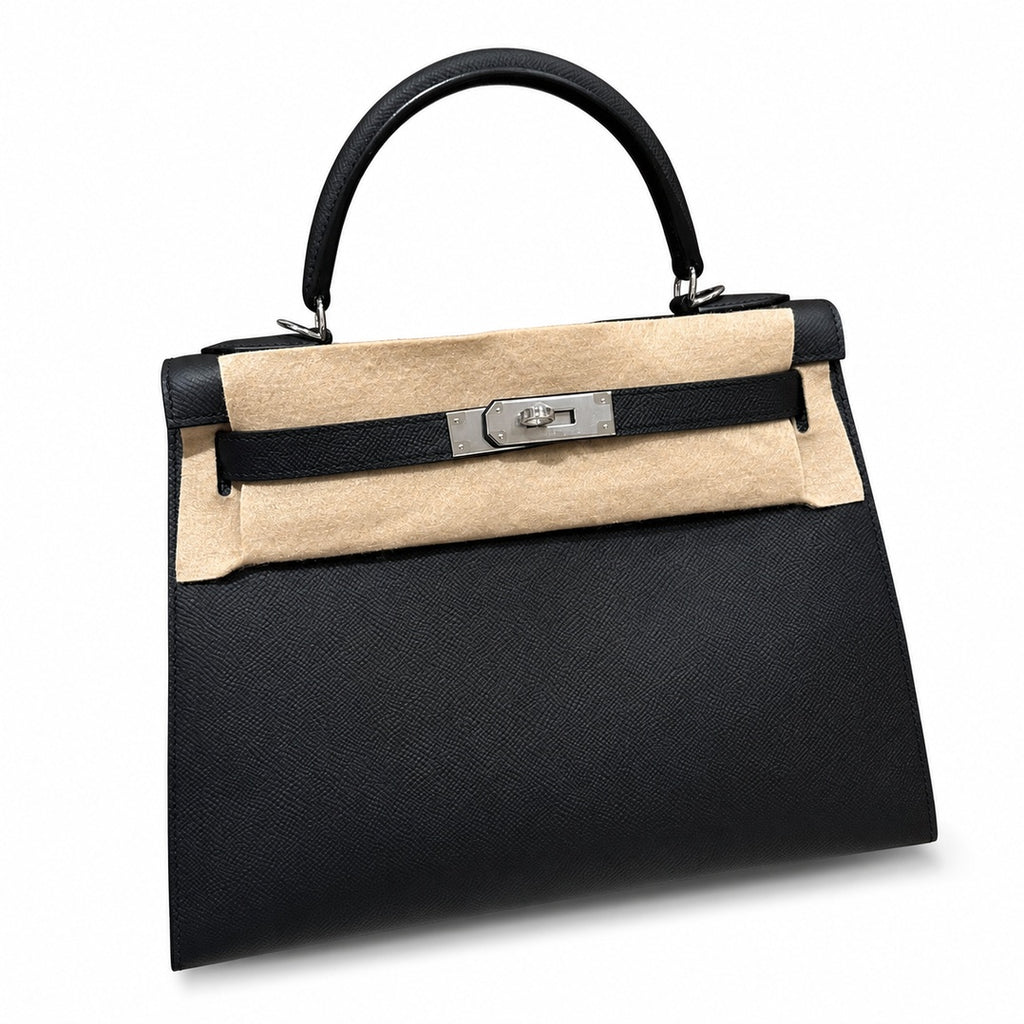 kelly32cm, ck89/Black, Epsom, sliver, all handmade‼ ️Kelly 32cm, black, palm print, silver buckle, high-end handmade exclusive customization‼ ️Purely hand-made nails, hand-engraved hardware, fine stee