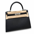 kelly32cm, ck89/Black, Epsom, sliver, all handmade‼ ️Kelly 32cm, black, palm print, silver buckle, high-end handmade exclusive customization‼ ️Purely hand-made nails, hand-engraved hardware, fine stee