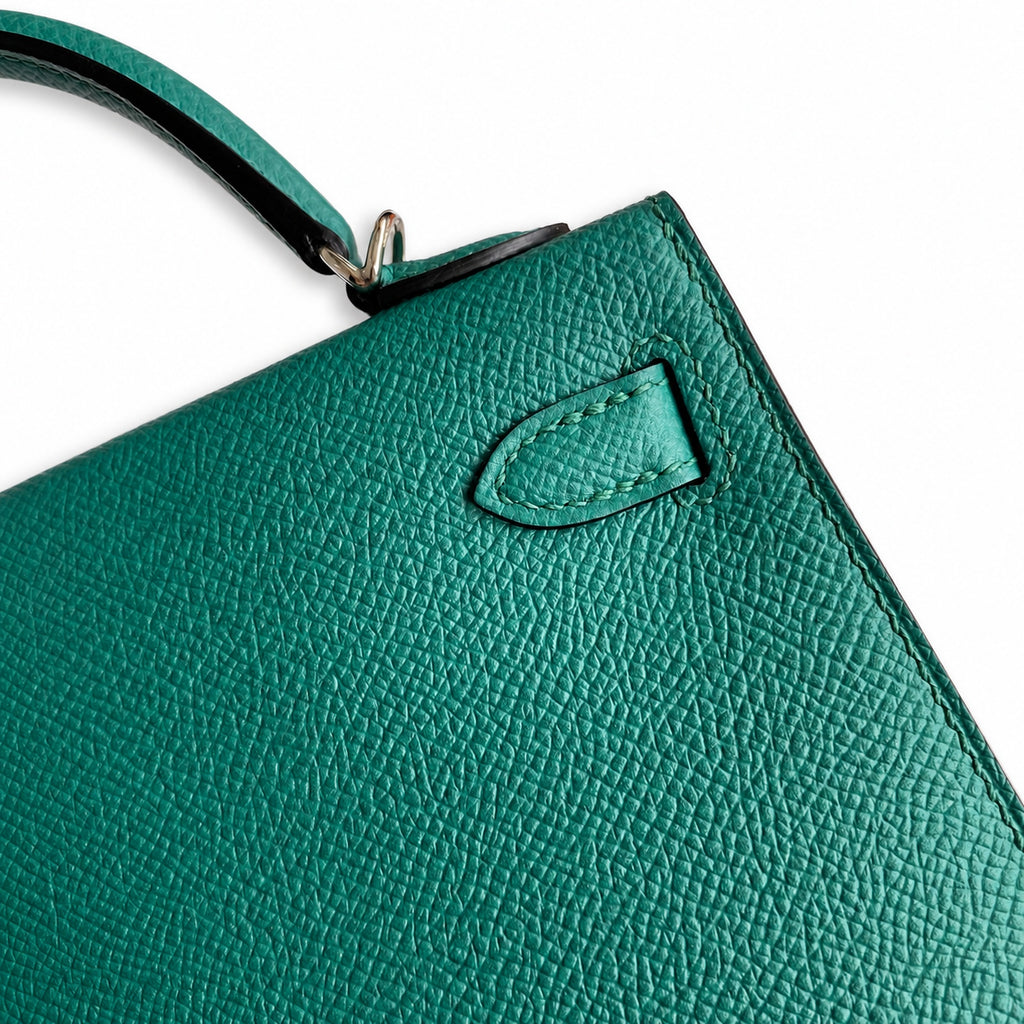 Fully hand-sewn👉Second generation Mini Kelly 19cm imported Epsom leather malachite green silver buckle