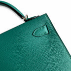 Fully hand-sewn👉Second generation Mini Kelly 19cm imported Epsom leather malachite green silver buckle