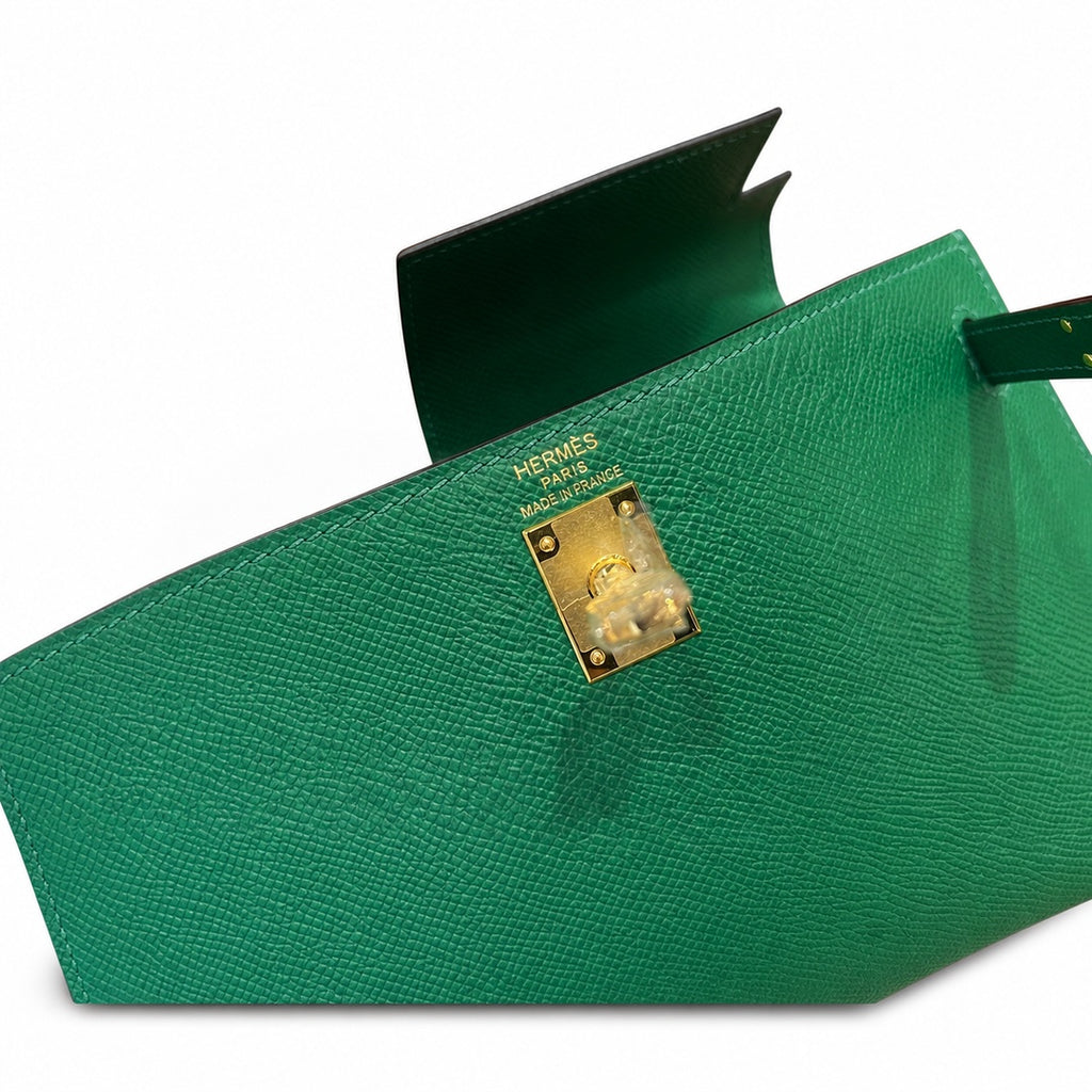 Kelly 25cm Epsom leather U4 Vert Veryigo velvet green top handmade! Counter quality!