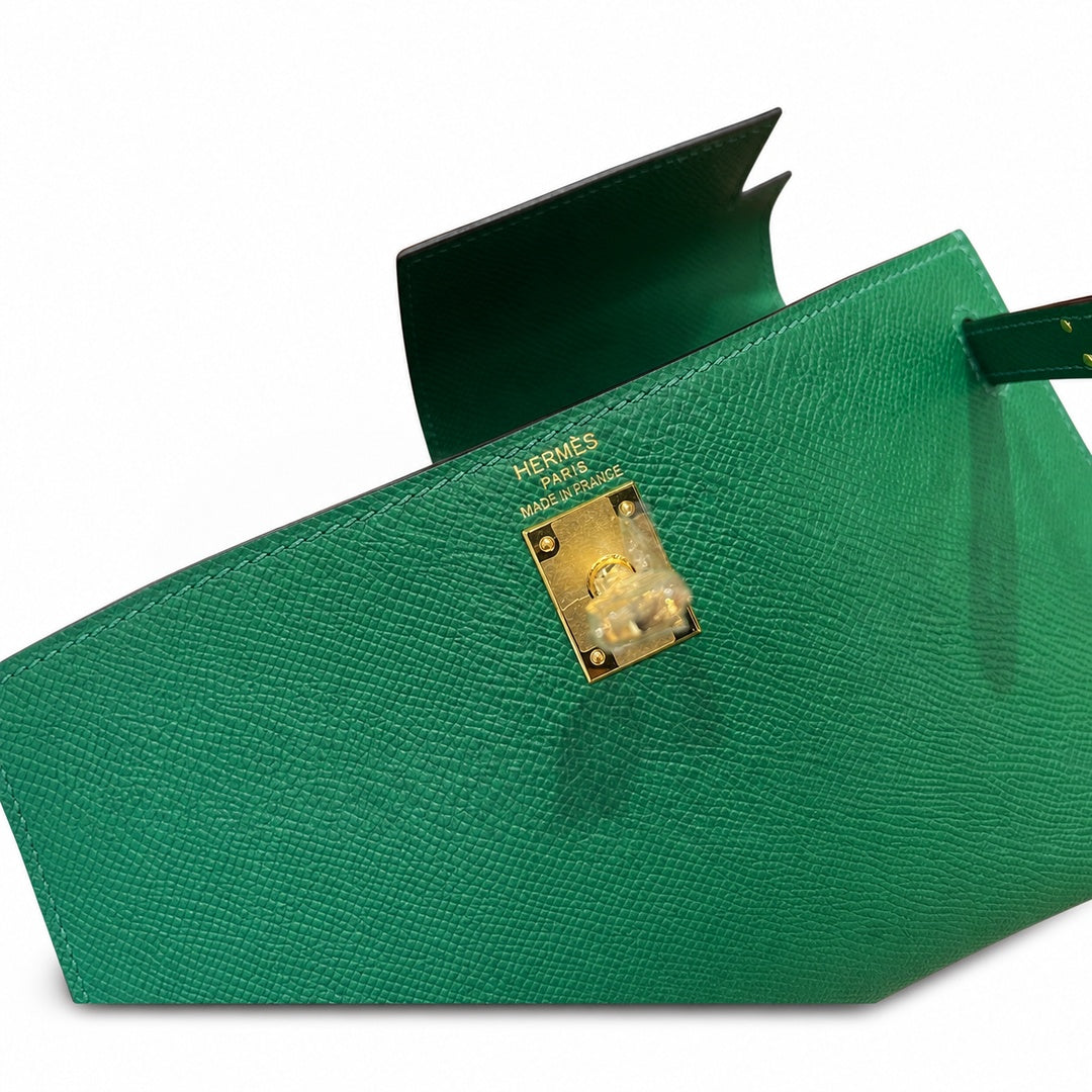 Kelly 25cm Epsom leather U4 Vert Veryigo velvet green top handmade! Counter quality!