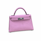 Second generation Mini Kelly 19cm Epsom leather, mallow purple, silver buckle