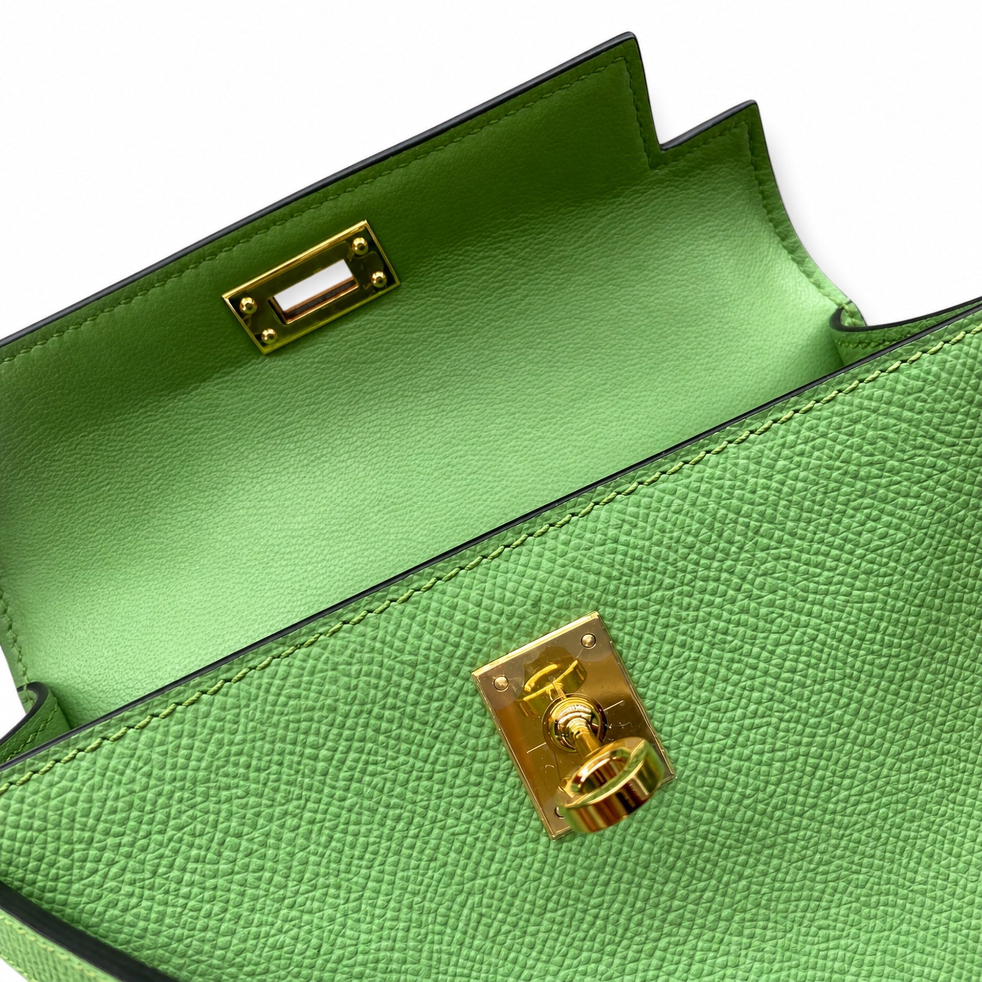 In stock: second generation Kelly 19cm imported Epsom leather avocado green 🥑 gold and silver buckle wax thread