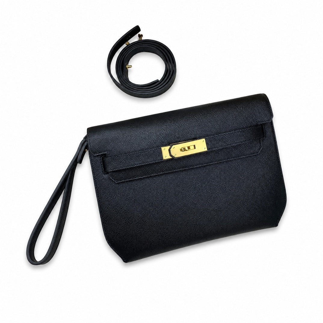 Kelly Depeches 25cm Epsom Leather 89 Black Gold Buckle The most in-class men's handbag Depeches25 This leather is really the best. When paired with a shoulder strap, it instantly transforms into an un