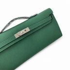 Kelly cut 31 clutch epsom malachite green silver buckle in stock