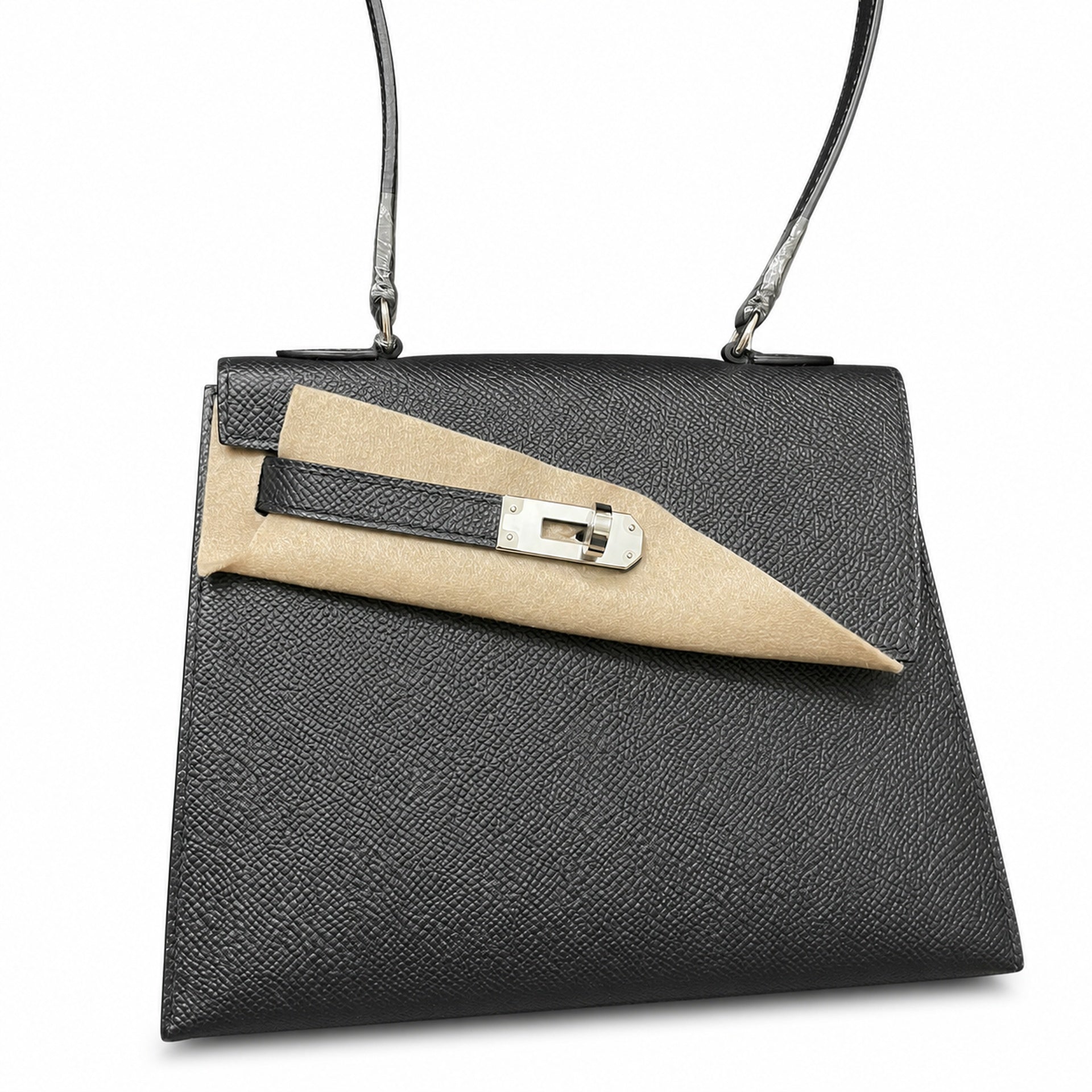 Kelly Desordre 20cm Sellier double-sided Epsom original palm print leather ck89 black Noir silver buckle PHw top hand sewing