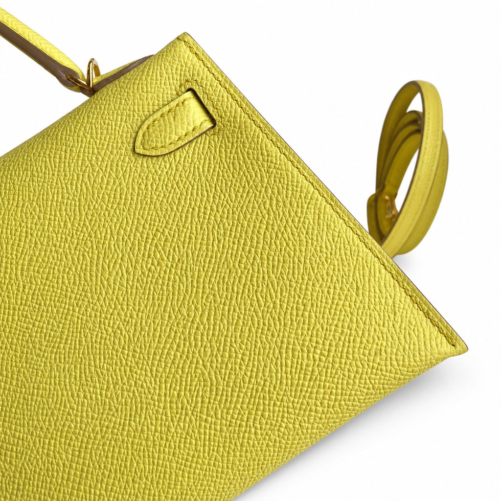 Fully hand-sewn👉Second generation Mini Kelly 19cm imported Epsom leather lemon yellow🍋 gold buckle