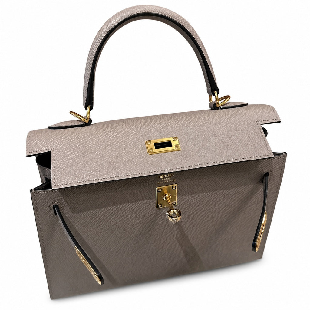 kelly25cm, M8/Gris Asphalte, Epsom, gold, all handmade‼ ️Kelly 25cm, asphalt gray, palm print, gold buckle, high-end handmade exclusive customization‼ ️Purely hand-made nails, hand-engraved hardware,