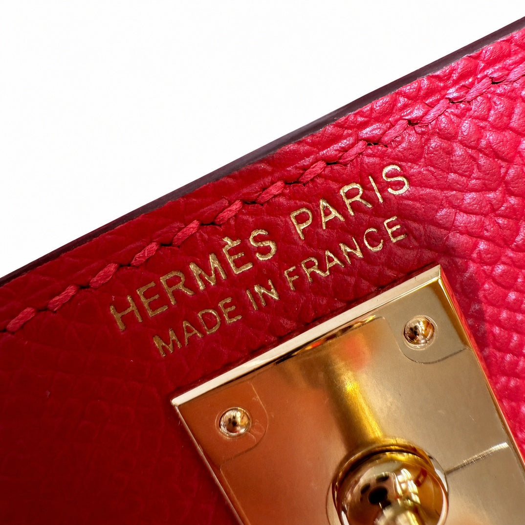 Style: mini kelly Color: Q5/Rouge casaque Size: 19*12*5.5cm Leather: epsom From France Hardware: gold Mini Kelly second generation, national flag red, French imported cowhide, gold buckle, high-end ha