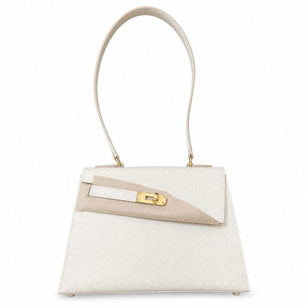 Kelly Desordre 20cm Sellier double-sided Epsom original palm print leather ck10 milkshake white Craie gold buckle GHw top hand sewing