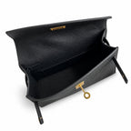 First generation handbag evening bag Kelly 22cm Epsom leather black gold buckle wax thread