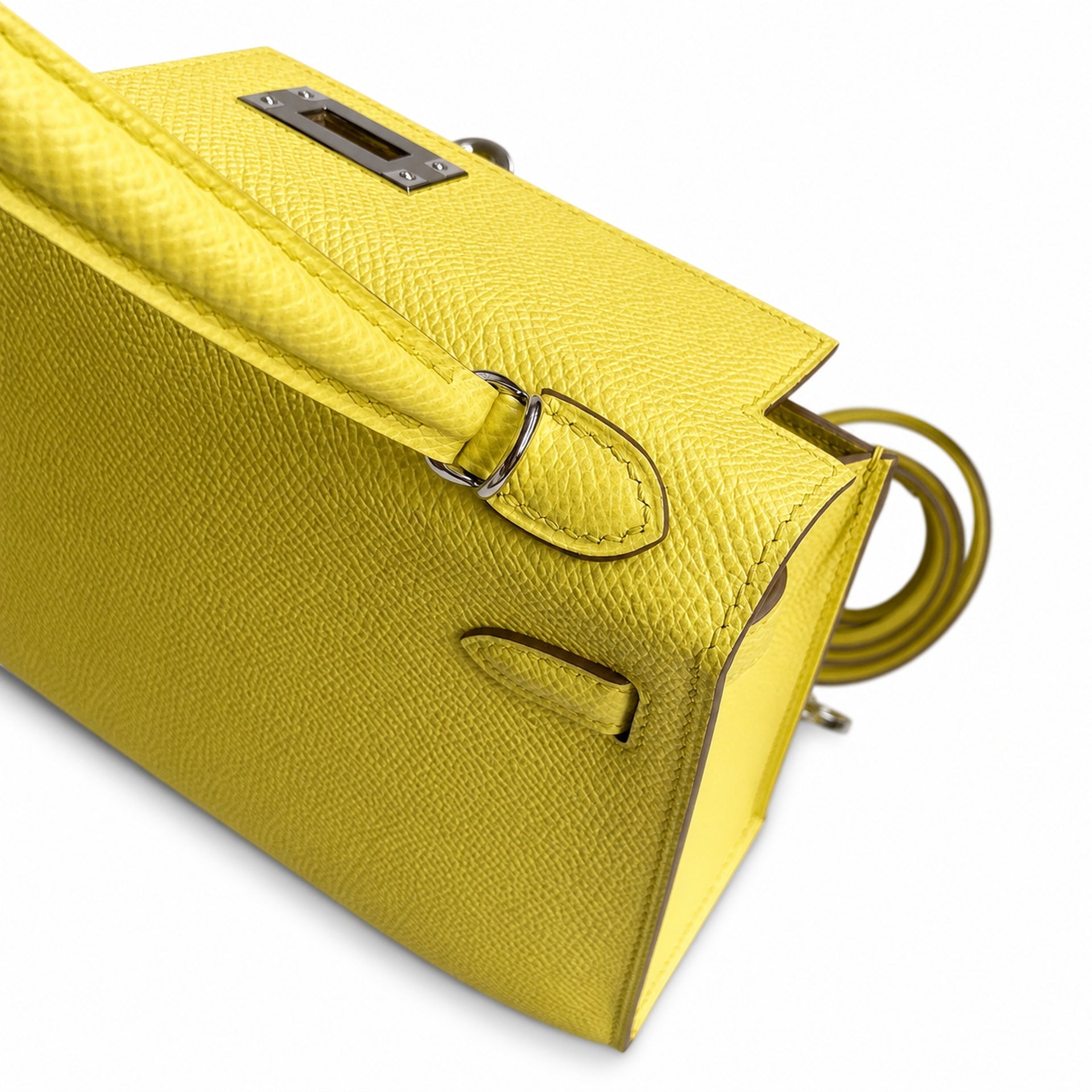 Fully hand-sewn👉Second generation Mini Kelly 19cm imported Epsom leather lemon yellow🍋 silver buckle
