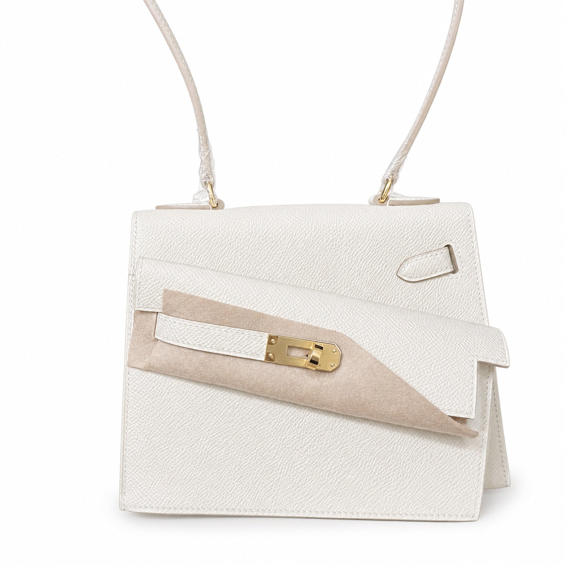 Kelly Desordre 20cm Sellier double-sided Epsom original palm print leather ck10 milkshake white Craie gold buckle GHw top hand sewing