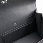 First generation handbag evening bag Kelly 22cm Epsom leather black silver buckle wax thread
