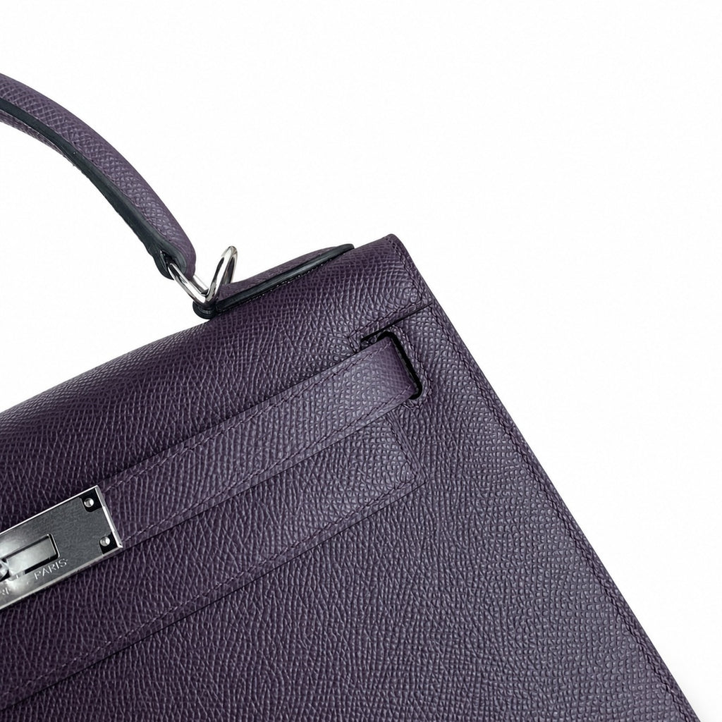 Custom order💕kelly28 grape purple epsom silver buckle hand-stitched