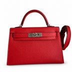 Fully hand-sewn👉Second generation Mini Kelly 19cm imported Epsom leather flag red silver buckle