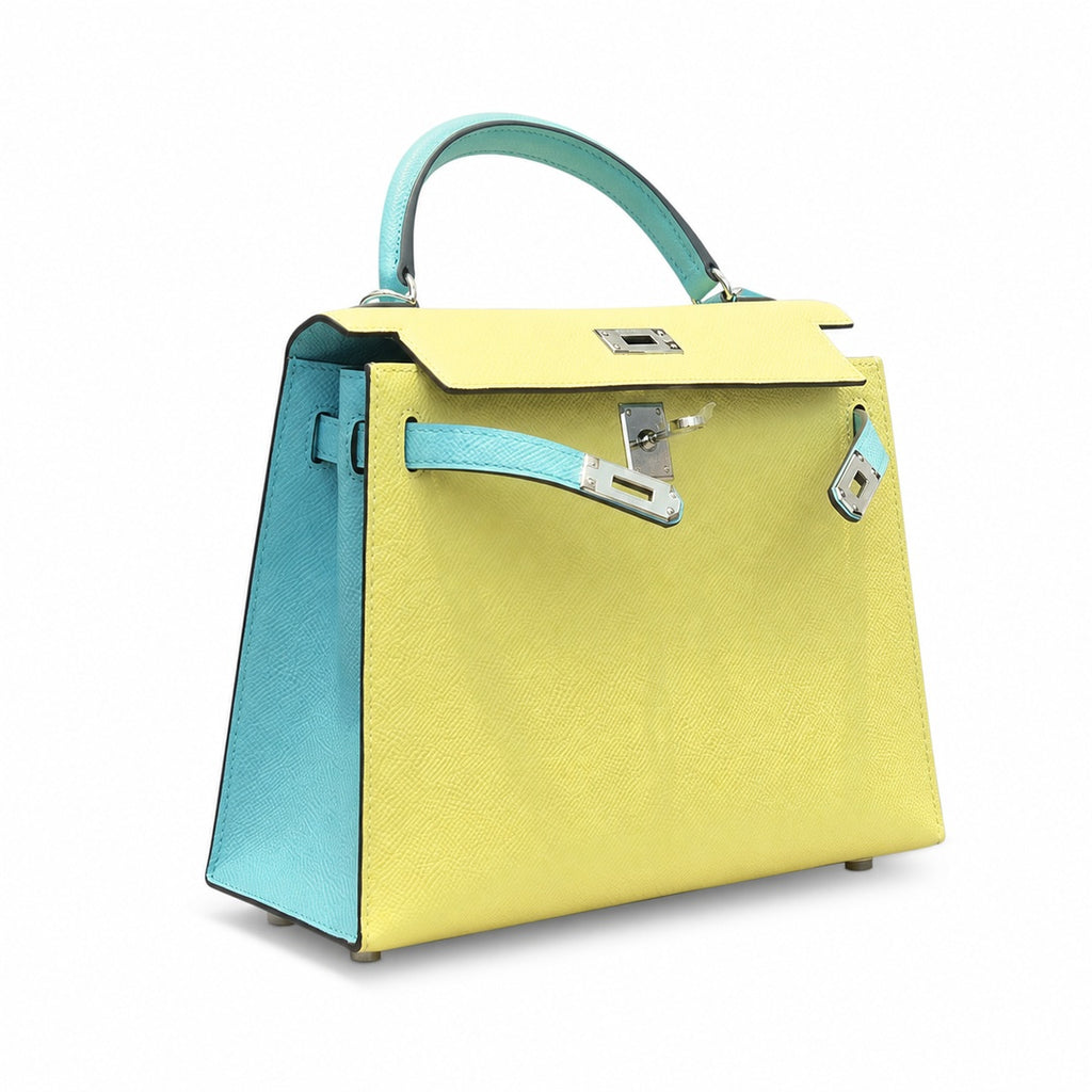 Kelly 28cm Epsom leather C9 Soufre goose egg yolk 3P BlueAtoll macaron blue top handcraft! Counter quality!