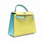 Kelly 28cm Epsom leather C9 Soufre goose egg yolk 3P BlueAtoll macaron blue top handcraft! Counter quality!