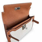 Kelly Depeches 25 clutch, canvas and swift leather (with additional shoulder strap), can be carried cross-body, can be carried by hand or on the wrist, daily needs, seamless switching between business