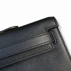 Kelly cut clutch evening bag epsom leather wax thread hand-stitched black gold buckle