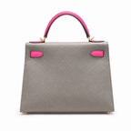 Kelly 28cm Epsom Leather 18 Etoupe Elephant Gray 8W Rose Azelee Lipstick Powder Top-notch Handmade! Counter quality!