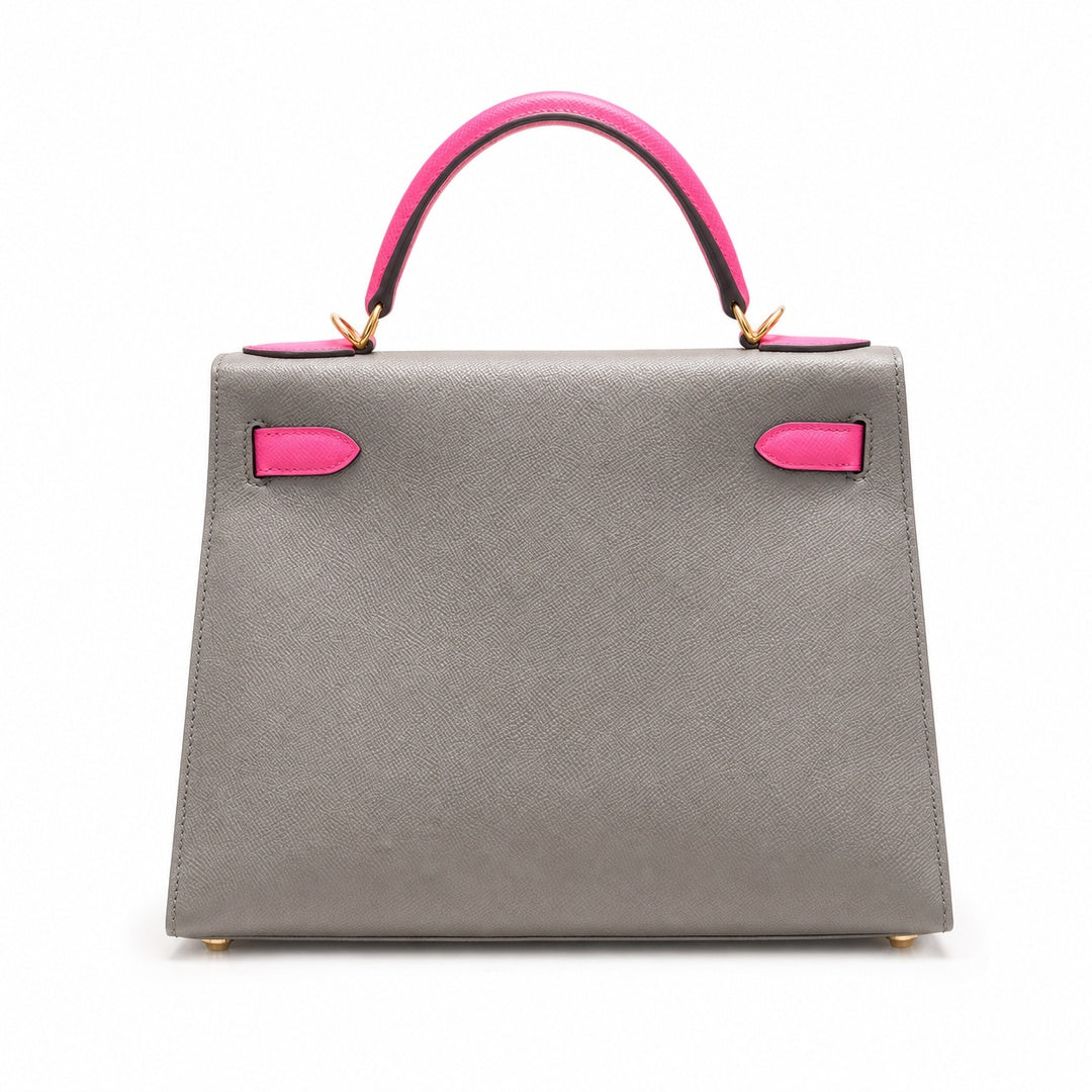 Kelly 28cm Epsom Leather 18 Etoupe Elephant Gray 8W Rose Azelee Lipstick Powder Top-notch Handmade! Counter quality!