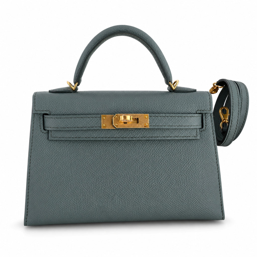 Fully hand-sewn👉Second generation Mini Kelly 19cm imported Epsom leather almond green gold buckle