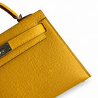 Fully hand-sewn👉Second generation Mini Kelly 19cm imported Epsom leather amber yellow silver buckle