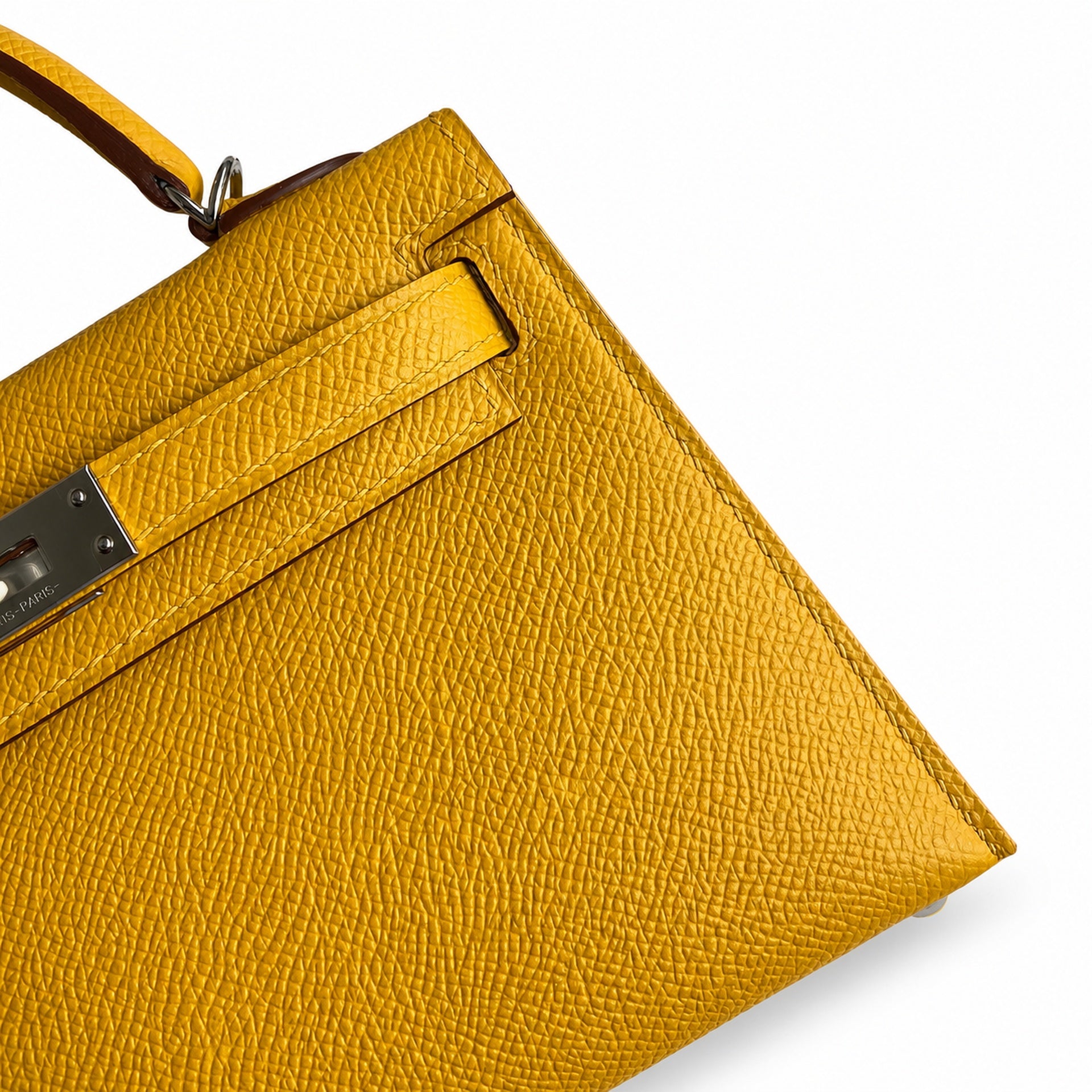 Fully hand-sewn👉Second generation Mini Kelly 19cm imported Epsom leather amber yellow silver buckle