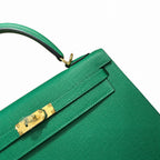 Kelly 25cm Epsom leather U4 Vert Veryigo velvet green top handmade! Counter quality!