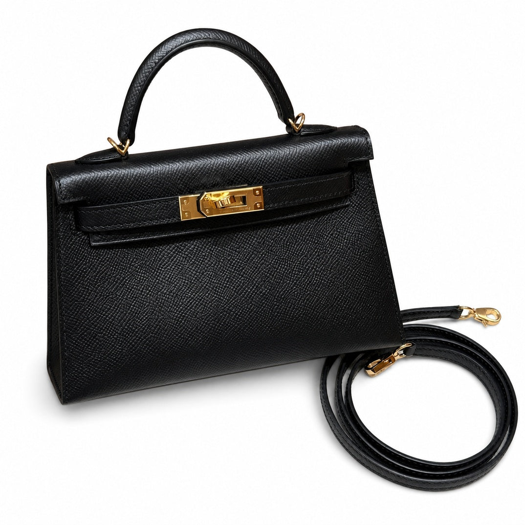 Style: mini kelly Color: ck89/Noir Size: 19*12*5.5cm Leather: epsom From France Hardware: gold Mini Kelly second generation, black, French imported cowhide, gold buckle, high-end fully handmade exclus