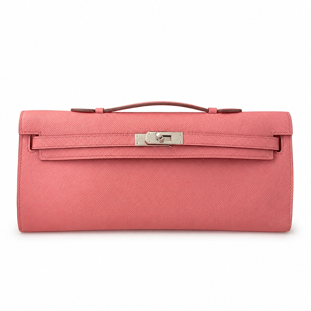 Kelly cut 31 clutch epsom milkshake powder silver buckle in stock
