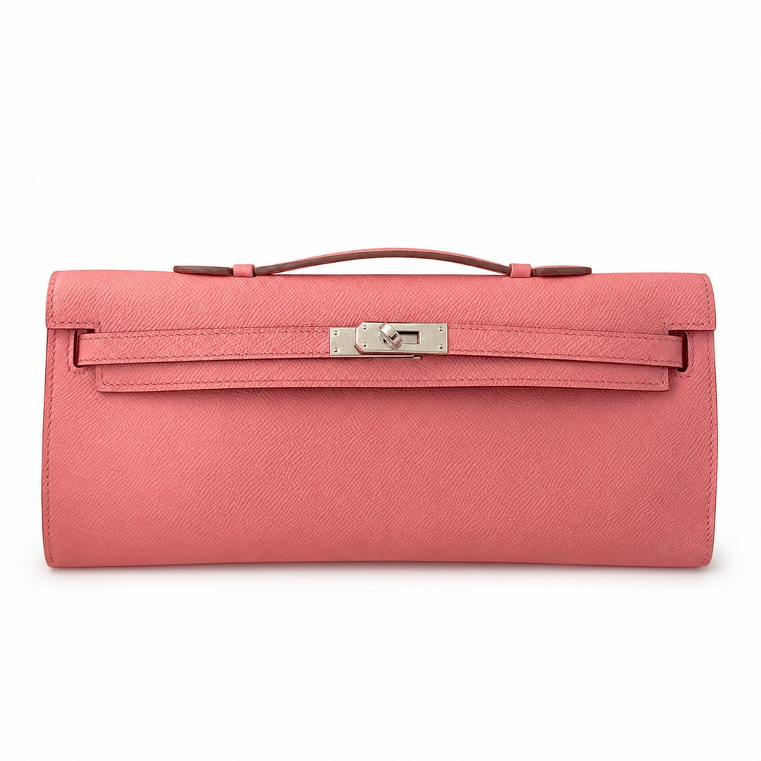 Kelly cut 31 clutch epsom milkshake powder silver buckle in stock