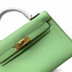 In stock: second generation Kelly 19cm imported Epsom leather avocado green 🥑 gold and silver buckle wax thread