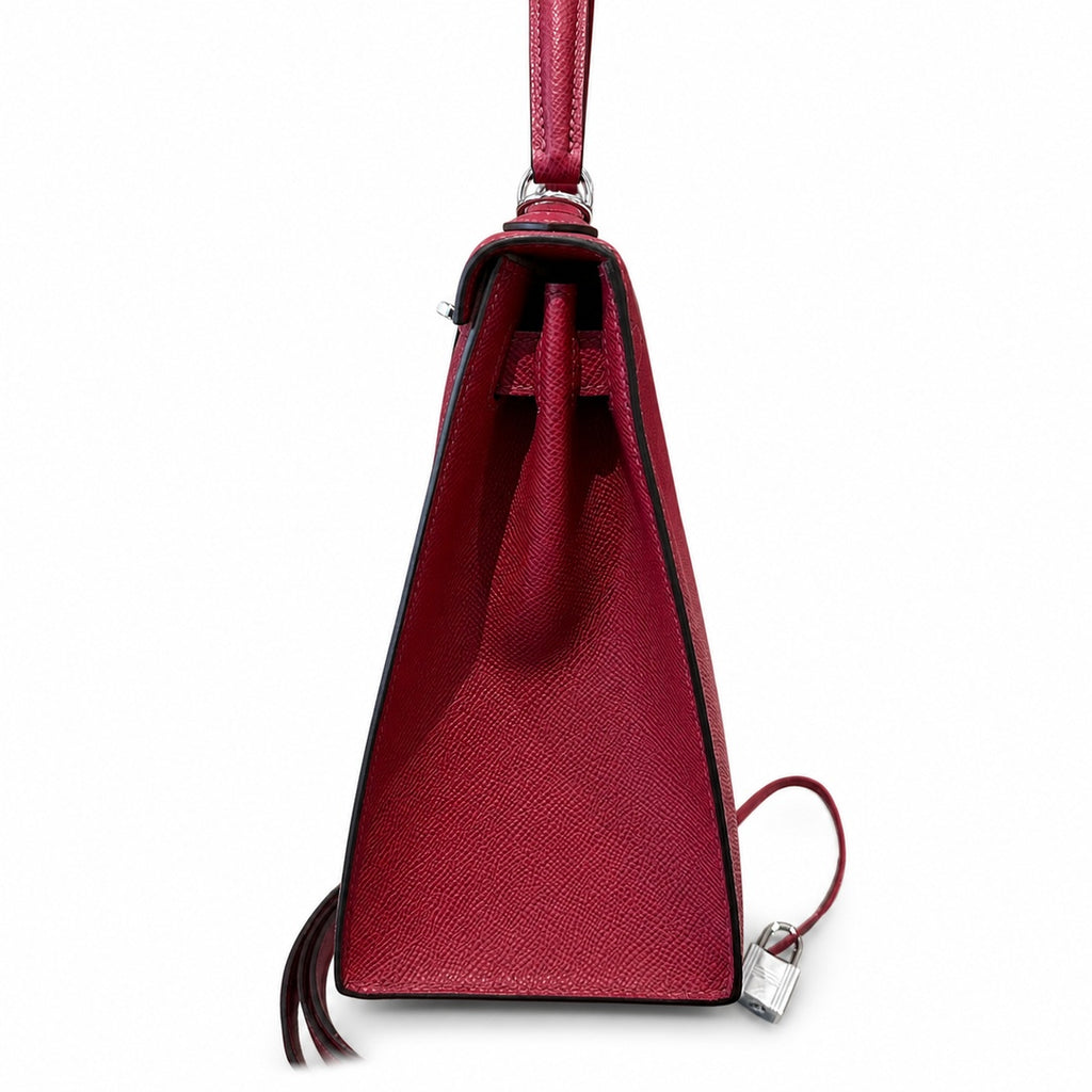 kelly28cm, K1/Rouge Grenat, Epsom, sliver, all handmade‼ ️Kelly 28cm, pomegranate red, palm print, silver buckle, high-end handmade exclusive customization‼ ️Purely hand-made nails, hand-engraved hard