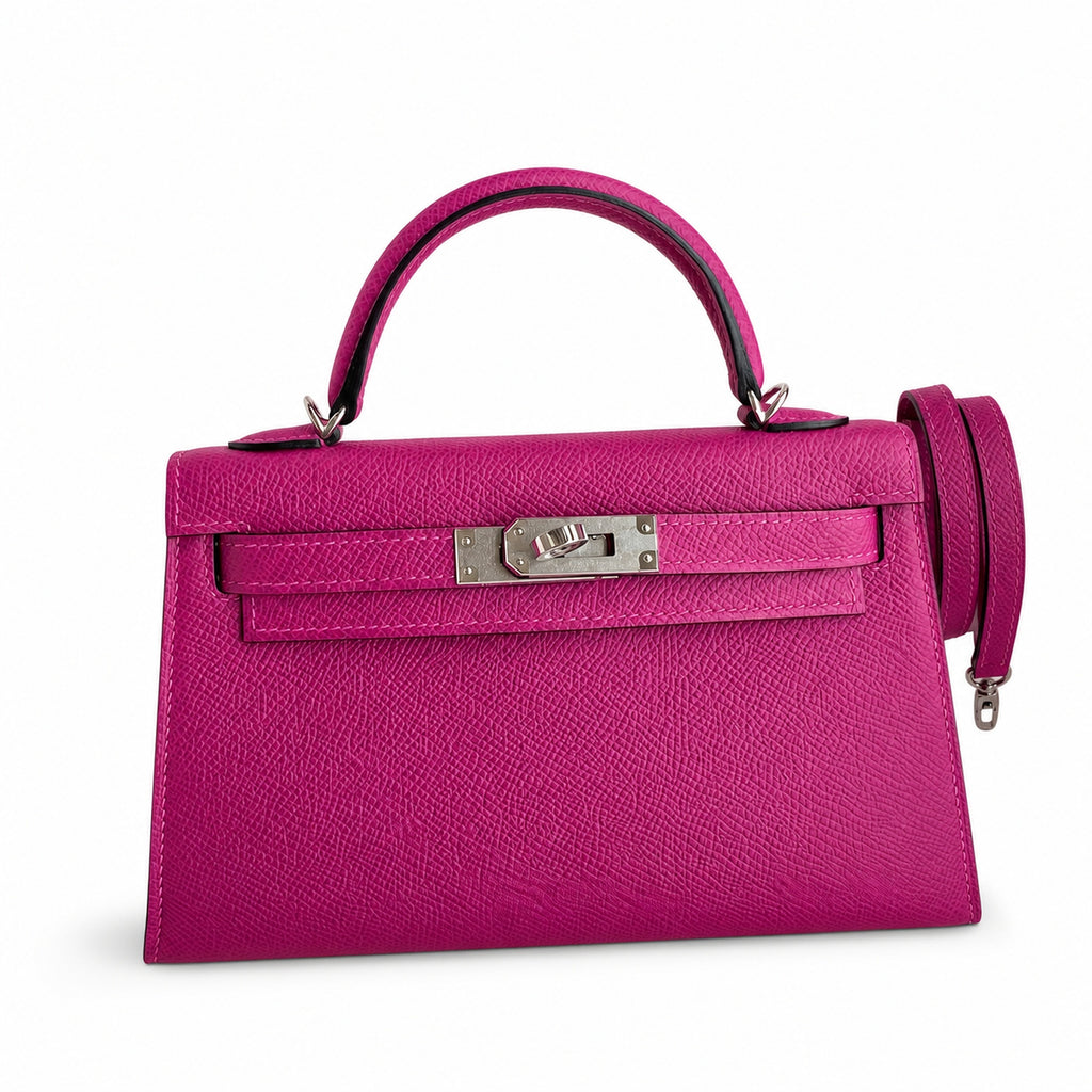 Fully hand-sewn👉Second generation Mini Kelly 19cm imported Epsom leather rose purple silver buckle