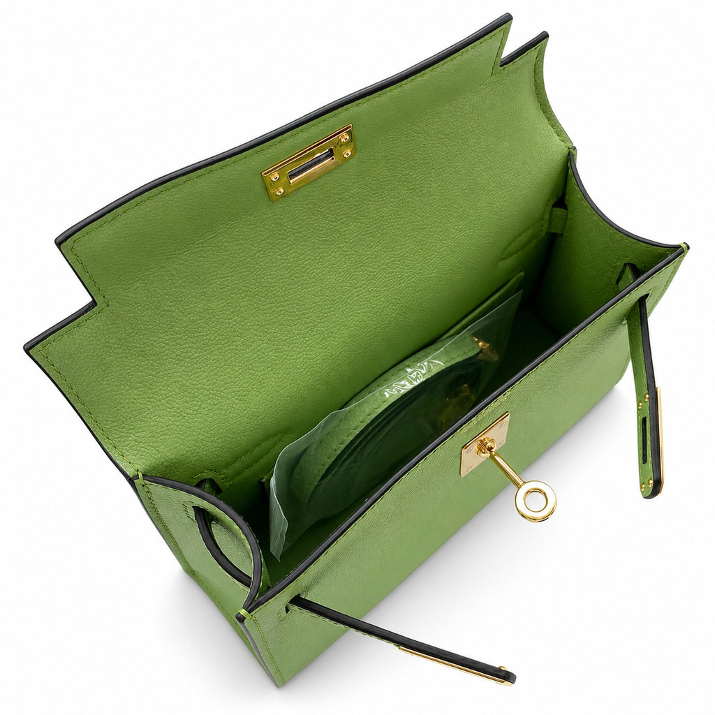 In stock: second generation Kelly 19cm imported Epsom leather avocado green 🥑 gold and silver buckle wax thread
