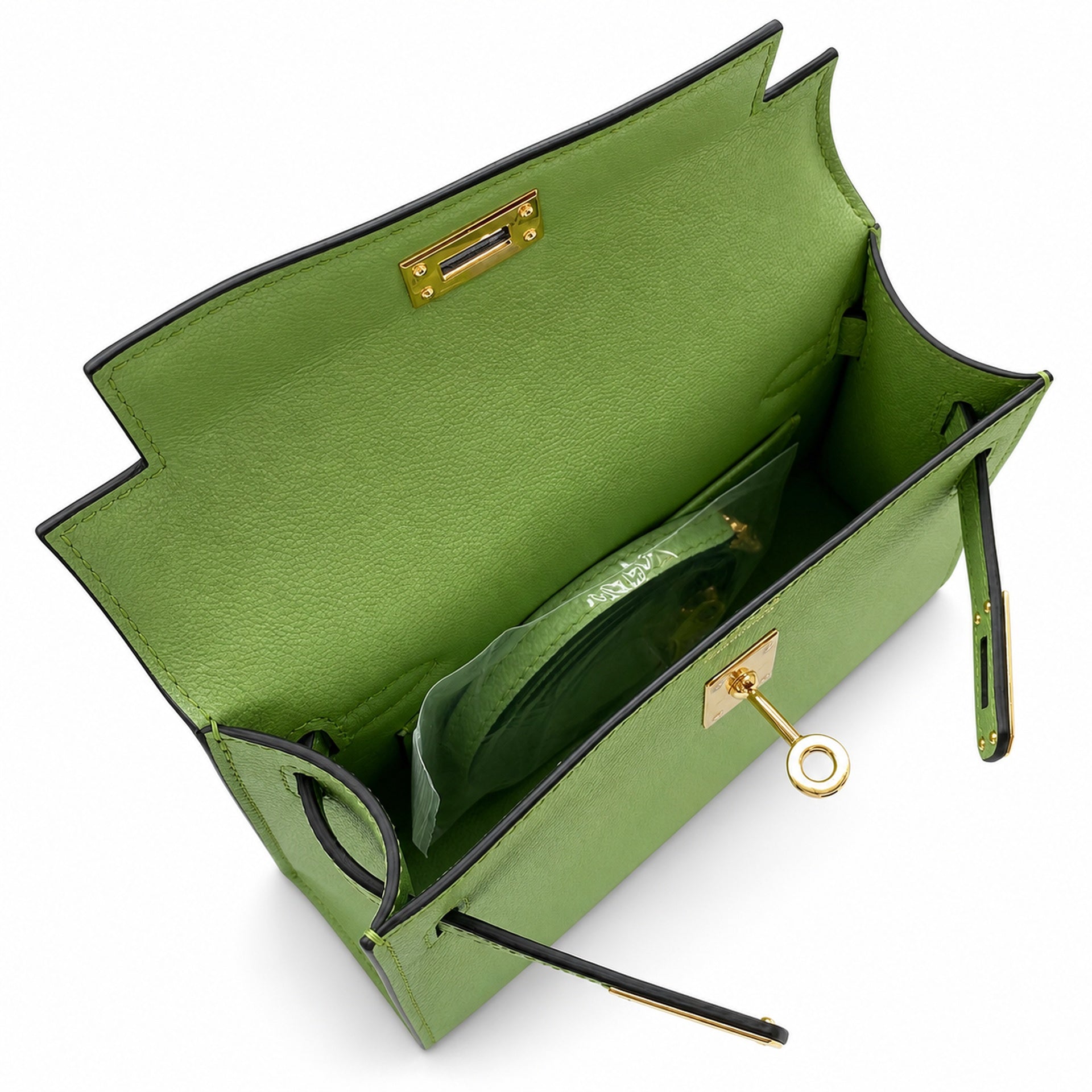 In stock: second generation Kelly 19cm imported Epsom leather avocado green 🥑 gold and silver buckle wax thread