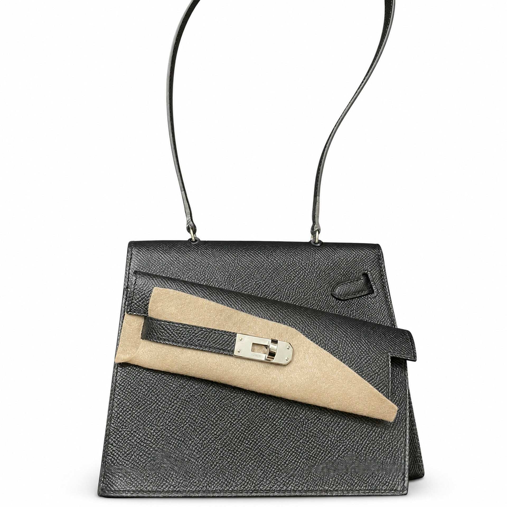 Kelly Desordre 20cm Sellier double-sided Epsom original palm print leather ck89 black Noir silver buckle PHw top hand sewing
