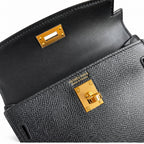 Second generation Mini Kelly 19cm Epsom leather black gold buckle