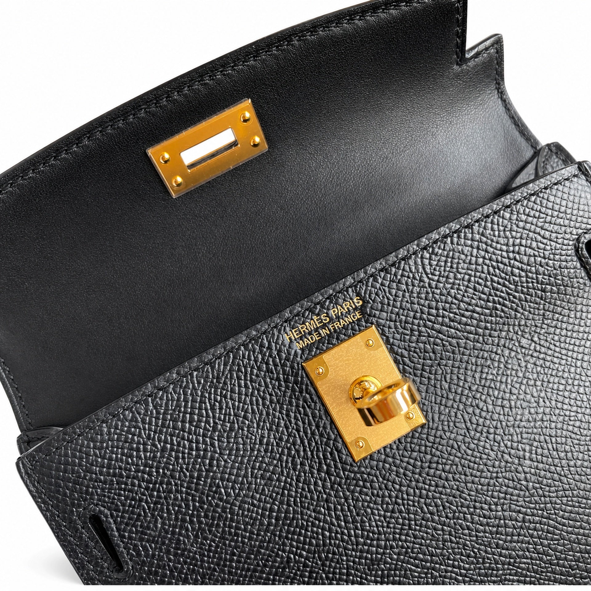 Second generation Mini Kelly 19cm Epsom leather black gold buckle