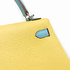 Kelly 28cm Epsom leather C9 Soufre goose egg yolk 3P BlueAtoll macaron blue top handcraft! Counter quality!