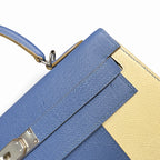 Kelly 32cm Epsom Leather 10 Craie Milkshake White R2 Blue Agate Bright Blue Top Handmade! Counter quality!