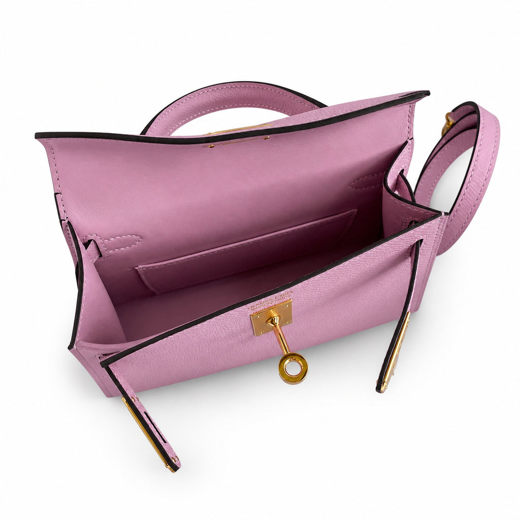 Fully hand-sewn👉Second generation Mini Kelly 19cm imported Epsom leather, malva purple, gold buckle