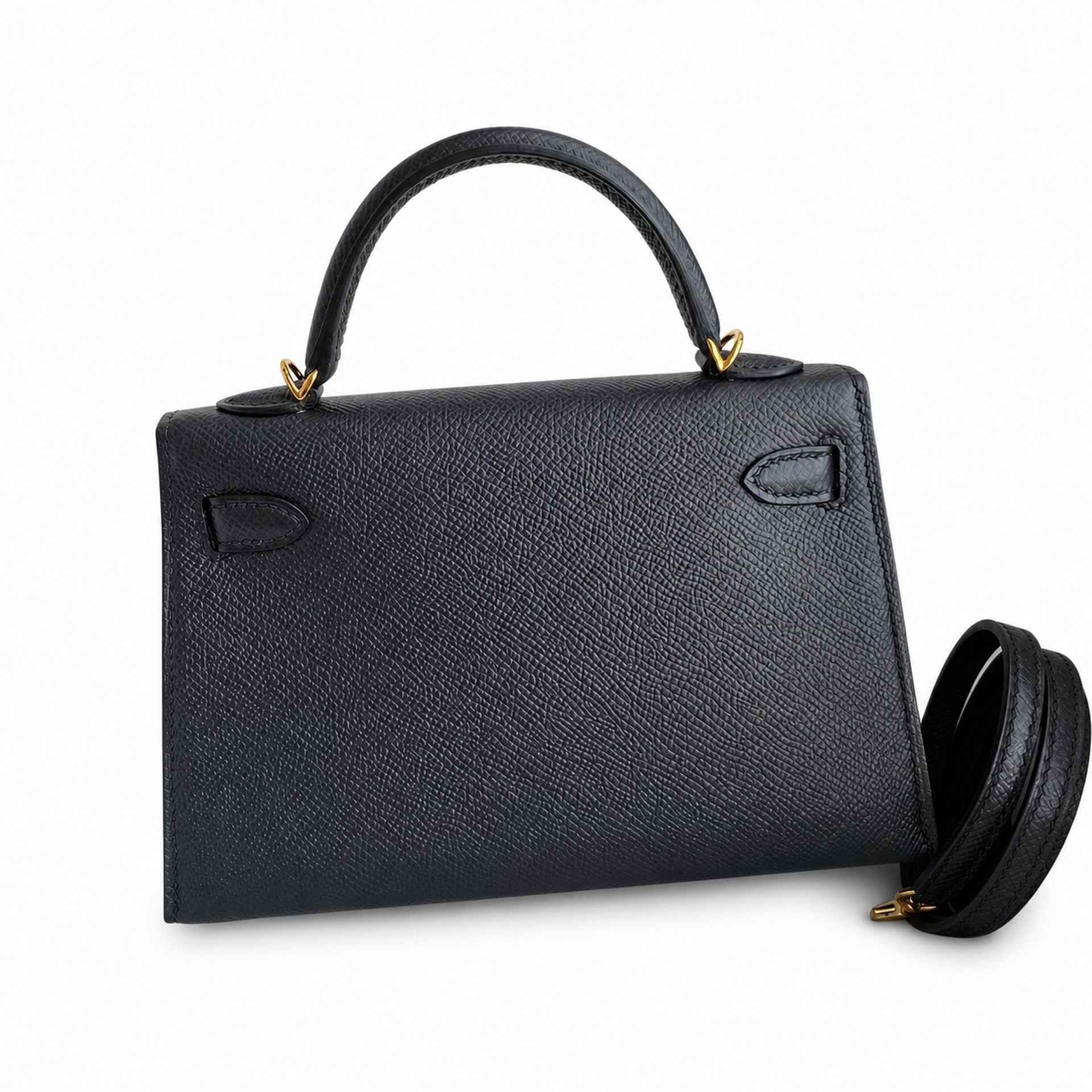 Second generation Mini Kelly 19cm Epsom leather black gold buckle