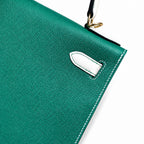 Kelly 28cm Epsom leather U4 Vert Vertigo velvet green with 10 Craie milkshake white top handcraft! Counter quality!