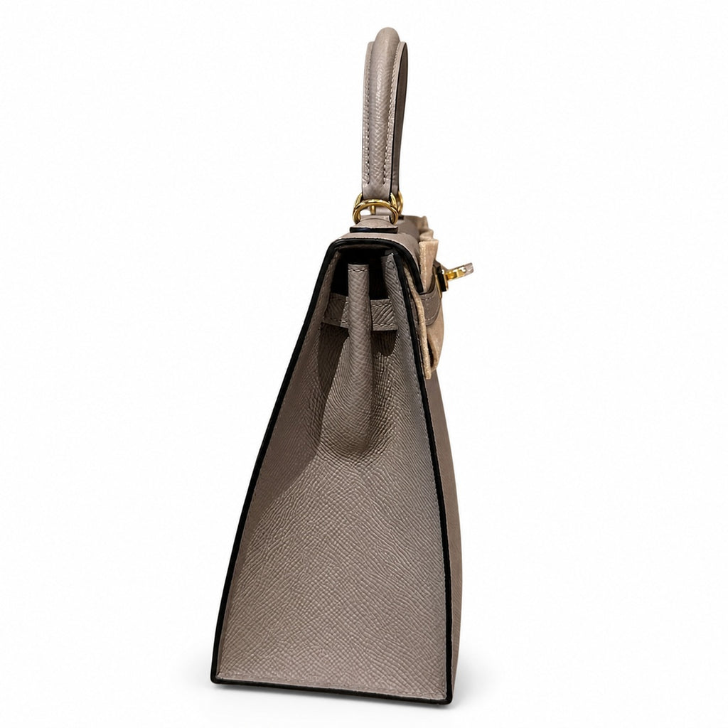 kelly25cm, M8/Gris Asphalte, Epsom, gold, all handmade‼ ️Kelly 25cm, asphalt gray, palm print, gold buckle, high-end handmade exclusive customization‼ ️Purely hand-made nails, hand-engraved hardware,