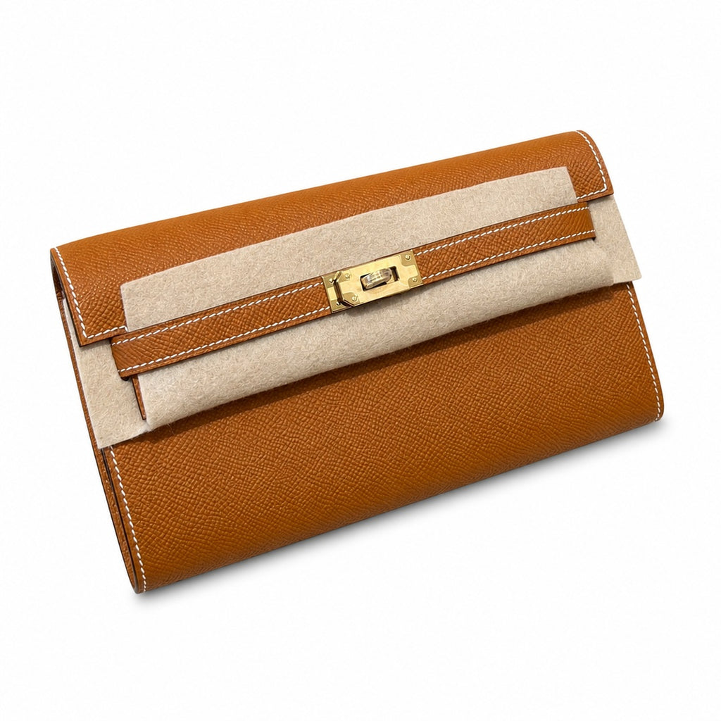 Style: Kelly to go Color: ck37/gold Size: 19*11.5*1.5cm Leather: epsom From France Hardware: gold Kelly crossbody bag, golden brown, cowhide, gold buckle, high-end handmade exclusive customization‼ ️P