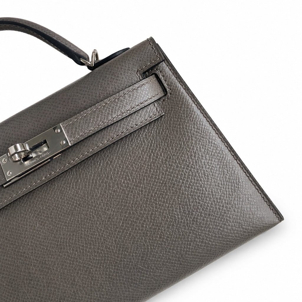 Fully hand-sewn👉Second generation Mini Kelly 19cm imported Epsom leather pewter gray silver buckle